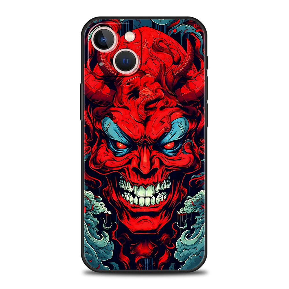 Japan Samurai Oni Mask Phone Case for iPhone 16 15 14 13 12 Pro Max 11 Pro Max 7 8 Plus XS XR Shockproof Silicone Soft Shell Bag – Detail 4
