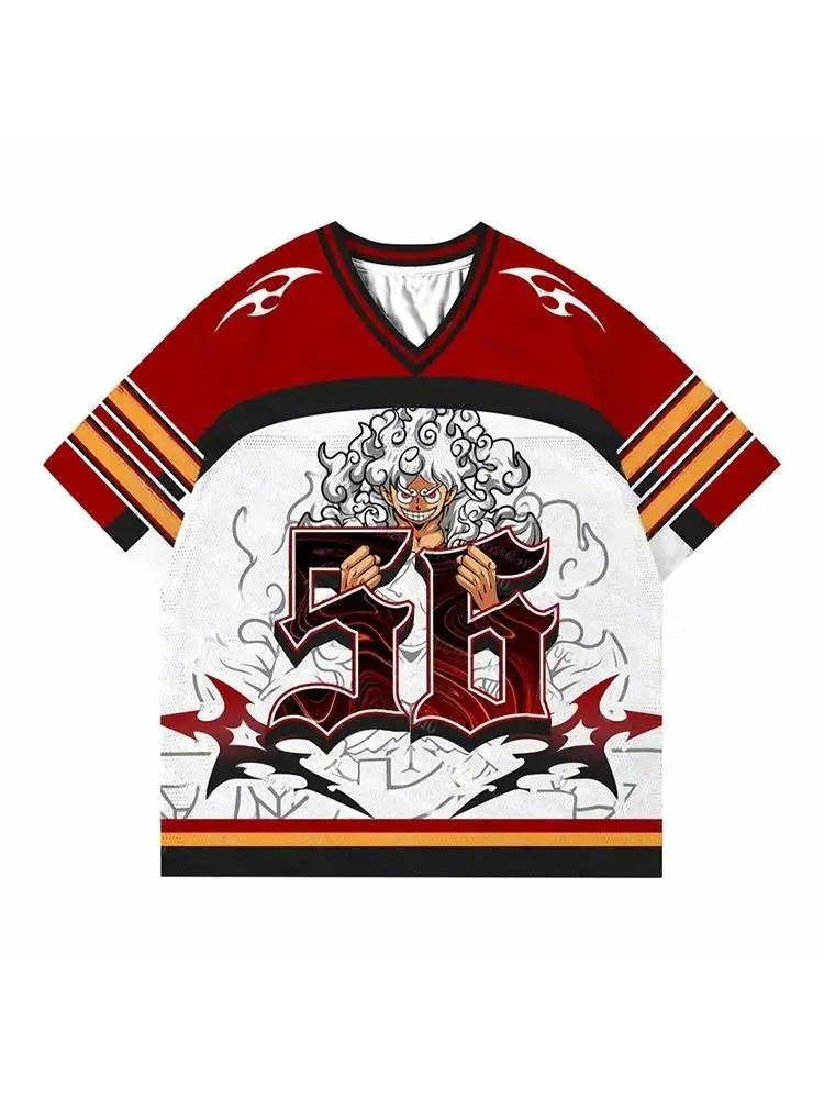 

2526 New Bandai Anime One Piece Luffy Summer Jersey T-shirt Oversized 3D Adult and Children's Multifunctional Top Christmas