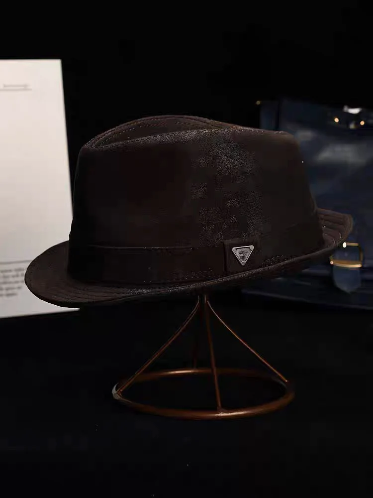 New Man High Quality Genuine Leather Cowhide Formal hat Gentleman Cow Skin Short Brim Black/Brown Top Hat Male Shows Gentleman