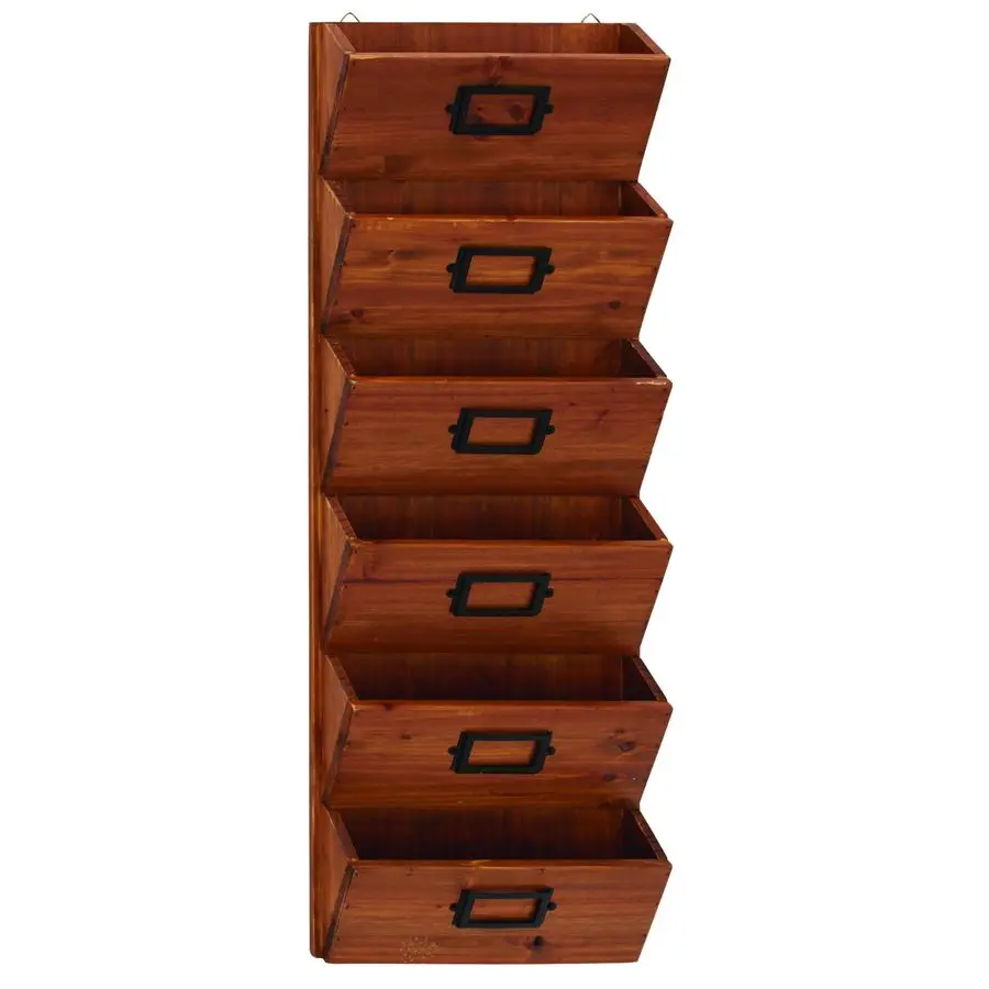 

Wood Rectangle Magazine Rack Holder with Suspended Baskets and Label Slot, 3 x 12 x 36, Brown