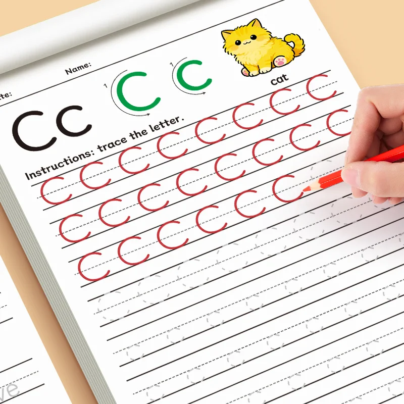 كتاب تمرينات الكتابة اليدوية لأرقام ABC والإنجليزية للأطفال في مرحلة ما قبل المدرسة، خط تطوير مهارات الرياضيات والحروف