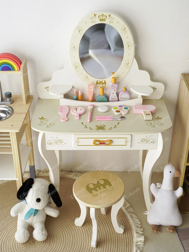 *Children's dressing table bedroom wooden simulation dressing table mirror girl