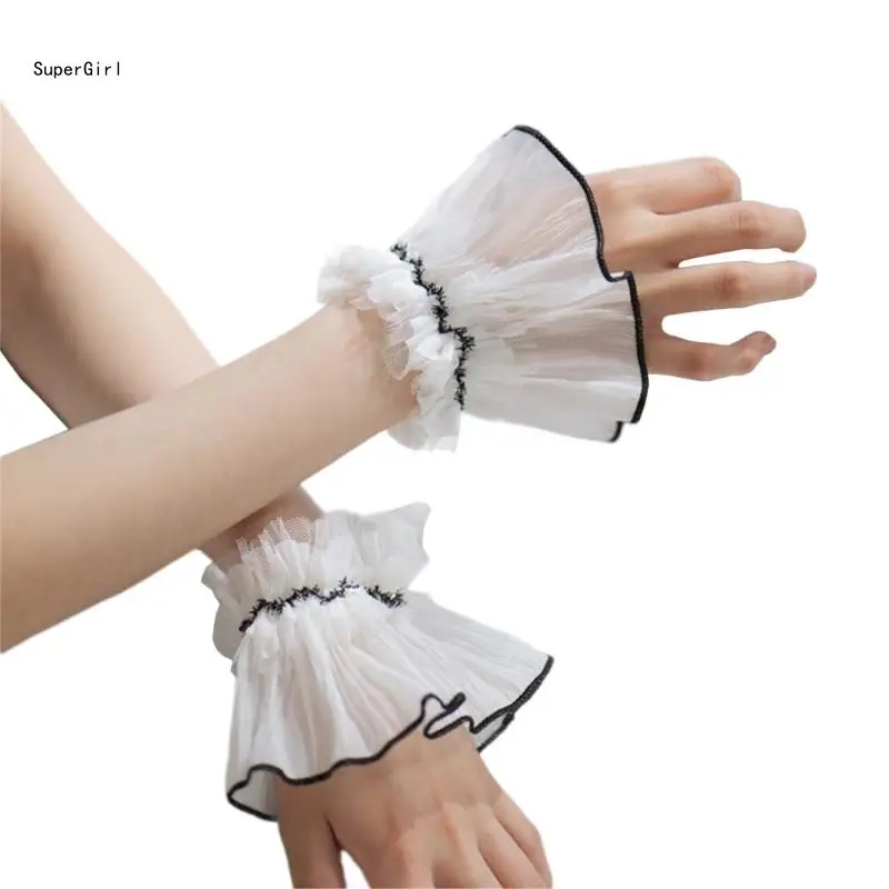 

Faux Sleeves Decorative Sleeves Sweater Lace Ruffled False Sleeves Cuffs Extension French Detachable Hand Cuffs J78E