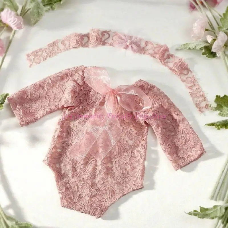 

85ae детские девочки фотосъемка кружевное комбинезон и жемчуг с акцентом на головную повязку фотосессии наряд студий