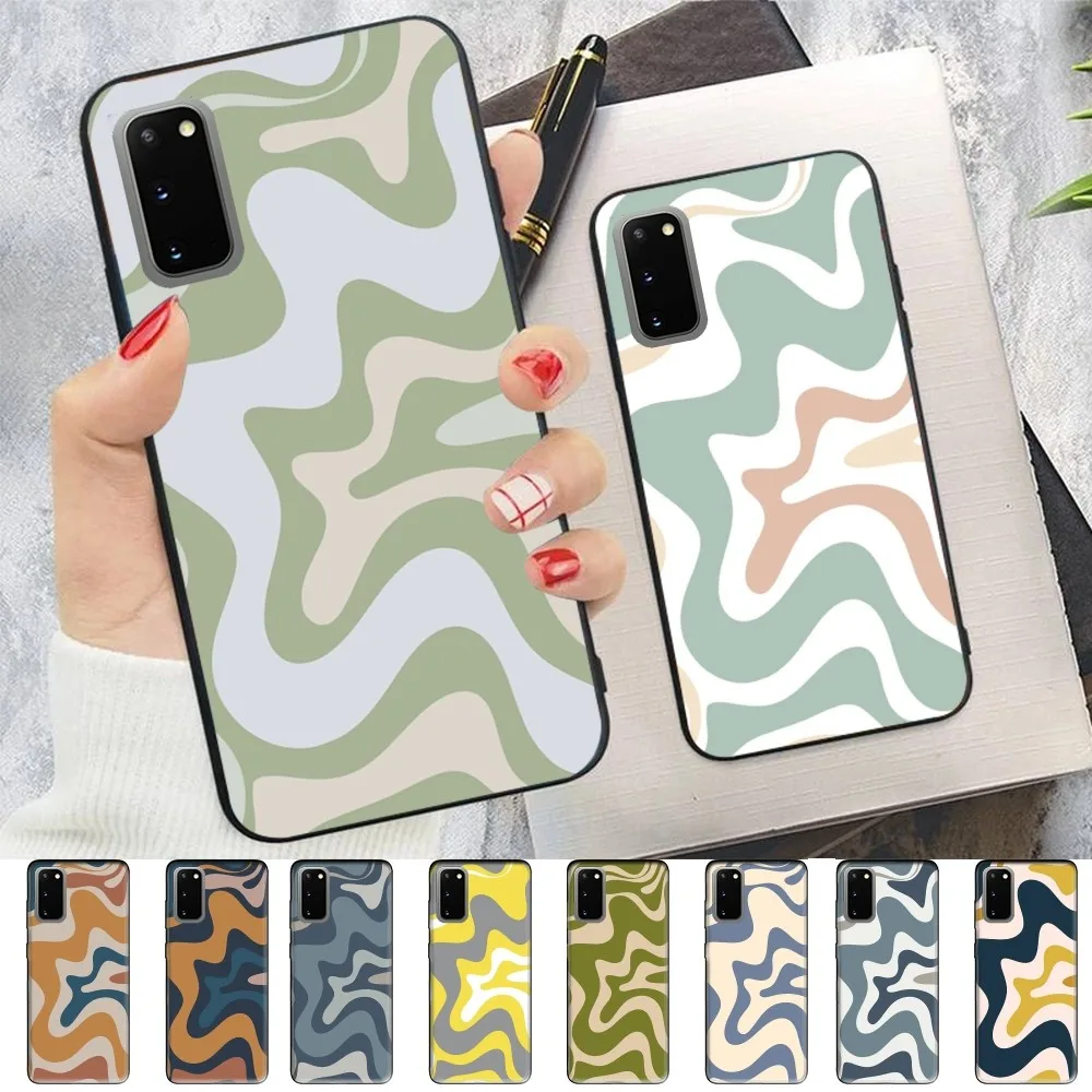 Hot Liquid Swirl Abstract Star Pattern in Beige Sage Green Phone Case For Samsung S 22 23 30 23plus lite Ultra FE S10lite Fundas