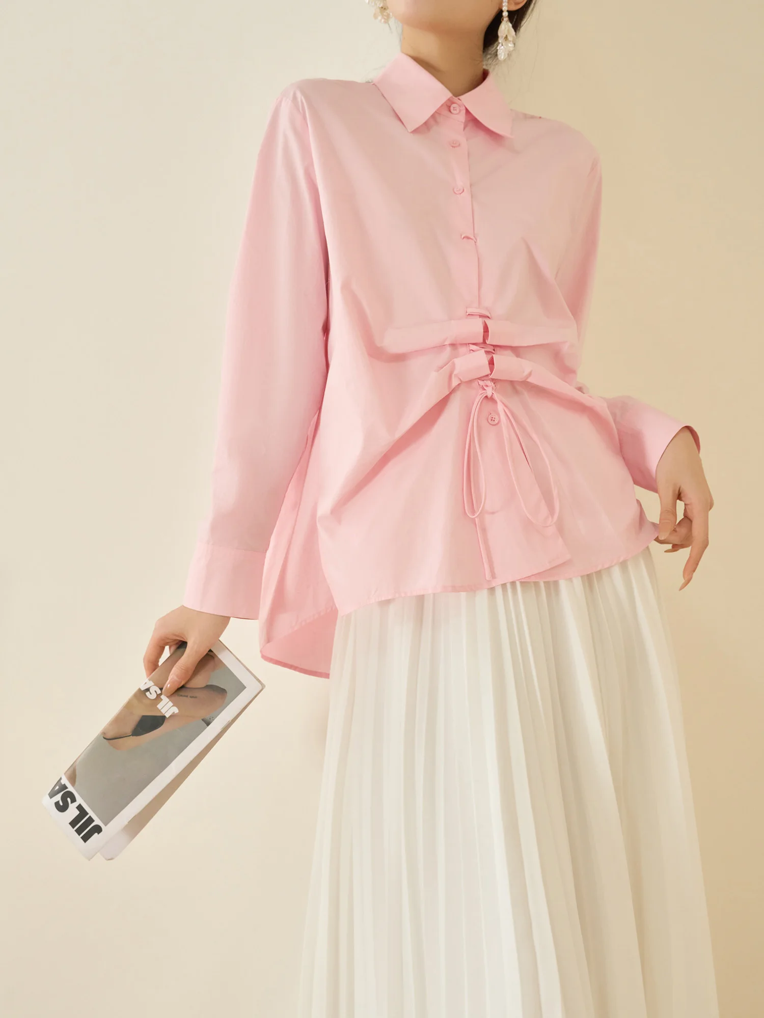 

Ele Pink Folded Women's irt Flowing Era Spring 2026 Faionable Lightweight Luxury Anti-Aging Commute Sle Loose Fit