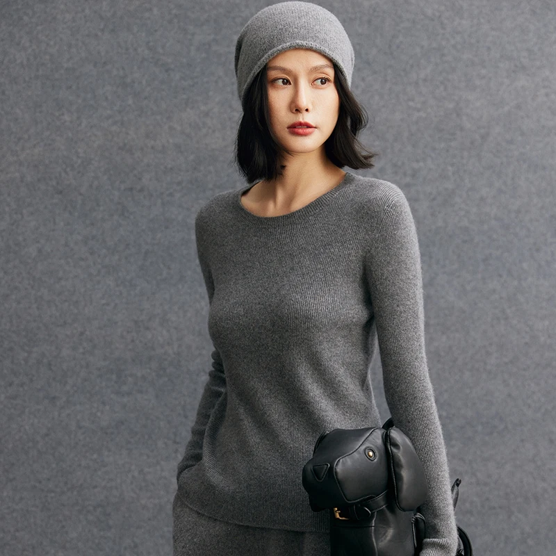 

Women O-neck Cashmere Sweater Spring Autumn Winter Slim Bottoming Pullover 100% Cashmere Soft Kniwear Korean Popular Clothes Top