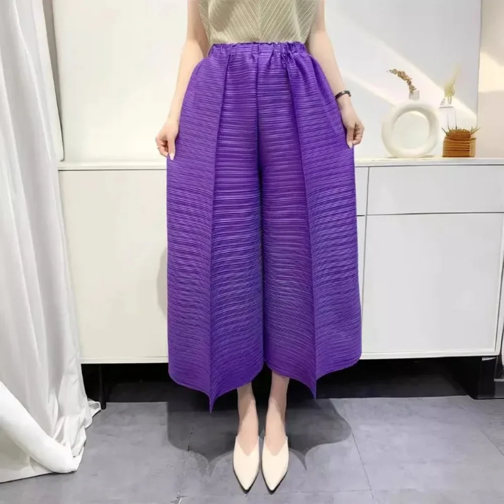 

Pleats Horizontal Pleated Women's Nine-minute Pants Loose Straight High-waisted Hundred Slim Fashion Women's Summer New 2024