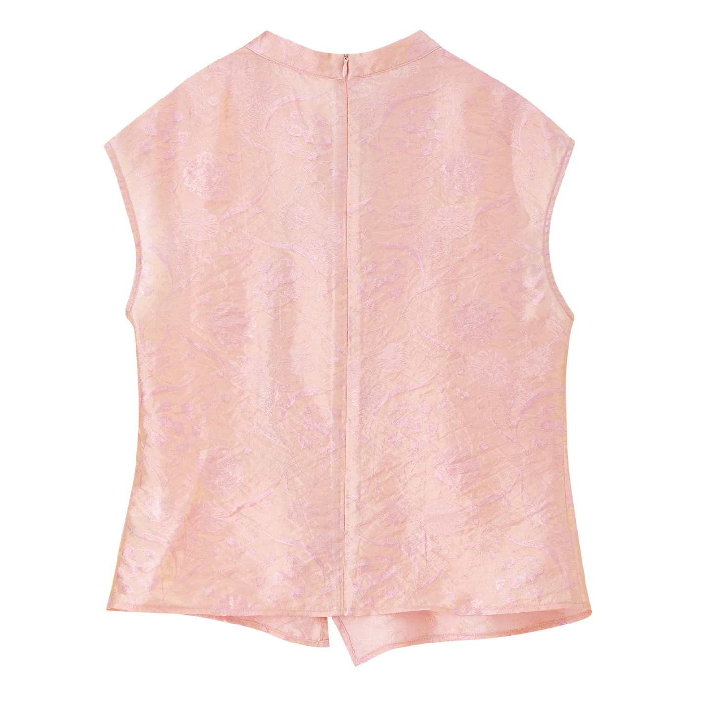 SENTUBILA Women's Sleeveless Top Summer 2026 Satin Jacquard Texture Blouse New Chinese Style Elegant Frog Button Top Q62VG7986