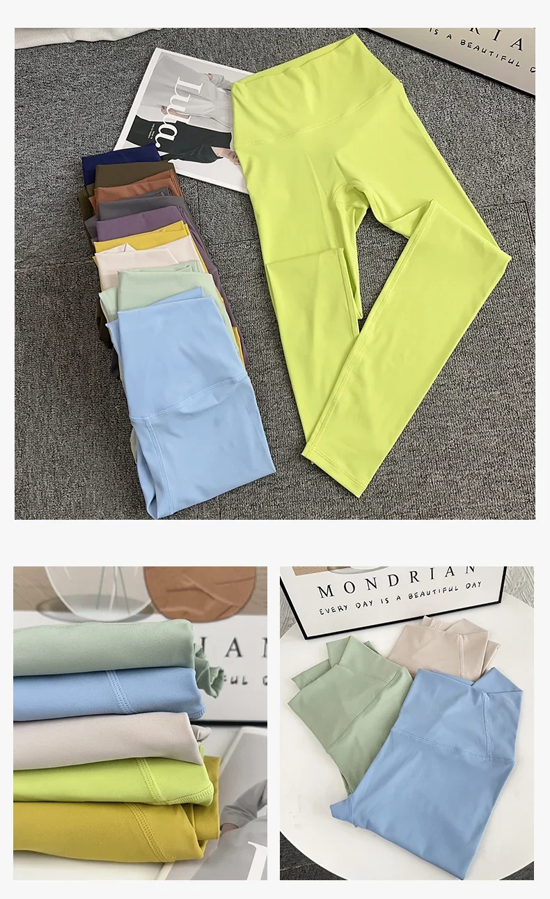 Neue Farbserie Damen Yoga-Leggings mit hoher Taille, elastisch, ohne unschöne Linien, hüfthebend, bequem, für Laufen, Outdoor und Radfahren – Detail 9