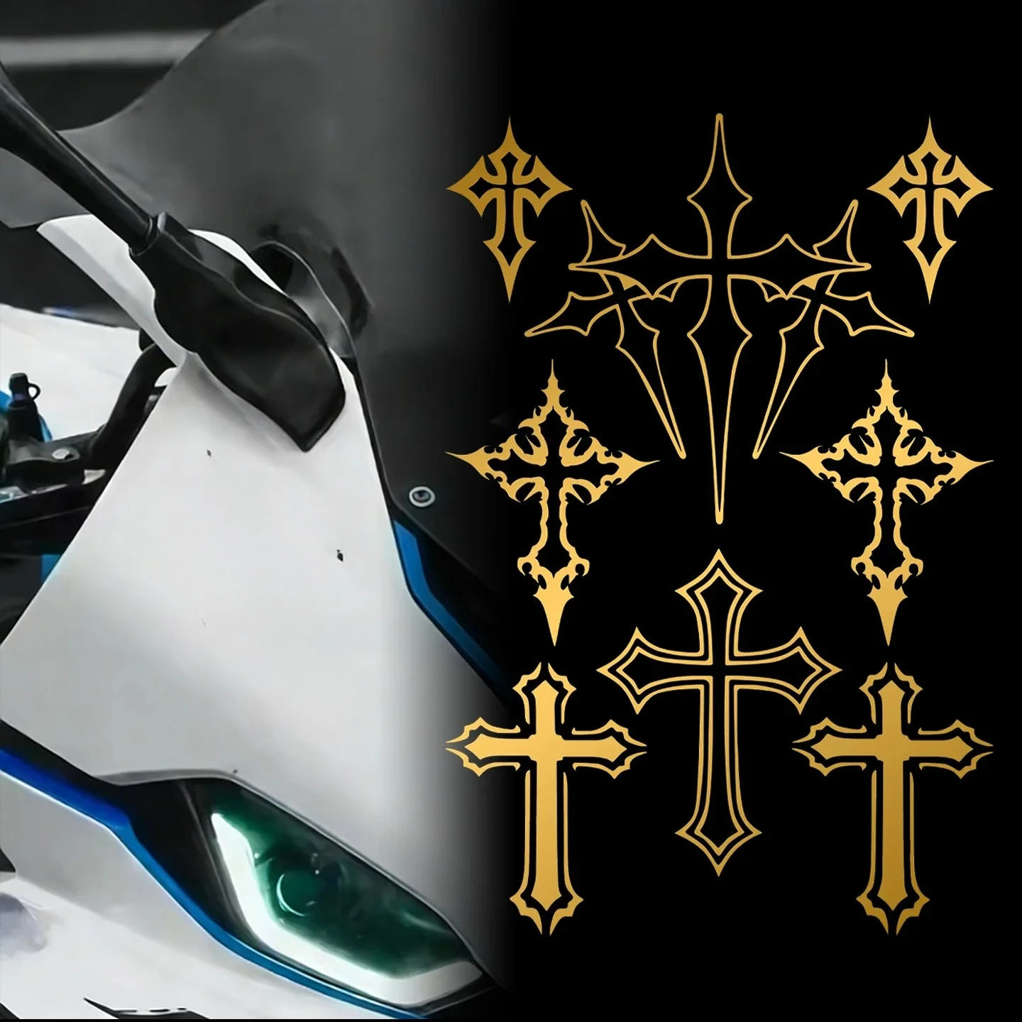 Multi-Gothic-Kreuzmuster Wasserdichte UV-Beständige Vinyl-Aufkleber-Bögen für Auto, Motorrad, Helm, Laptop-Dekoration