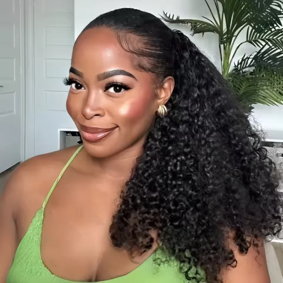 Bling Hair Kinky Curly Half Wig For Women 180% Density 3 In 1 Seamless Flip Over Burmese Curly Half Wigs Ready To Go Full Machine Wigs Daily Use