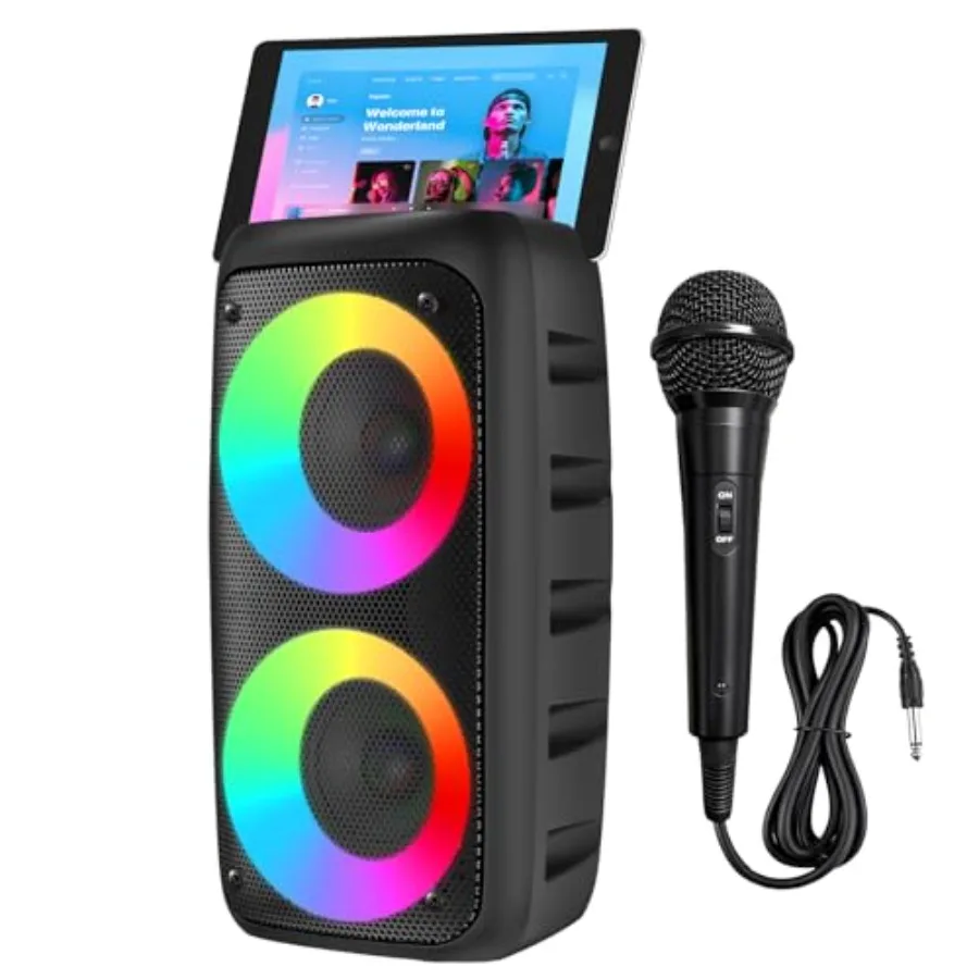 Karaoke Machine for Adults,Colorful LED Lights, Portable Bluetooth Speaker with 1 Wired Mic Support TWS/TF/USB/AUX for Home Par