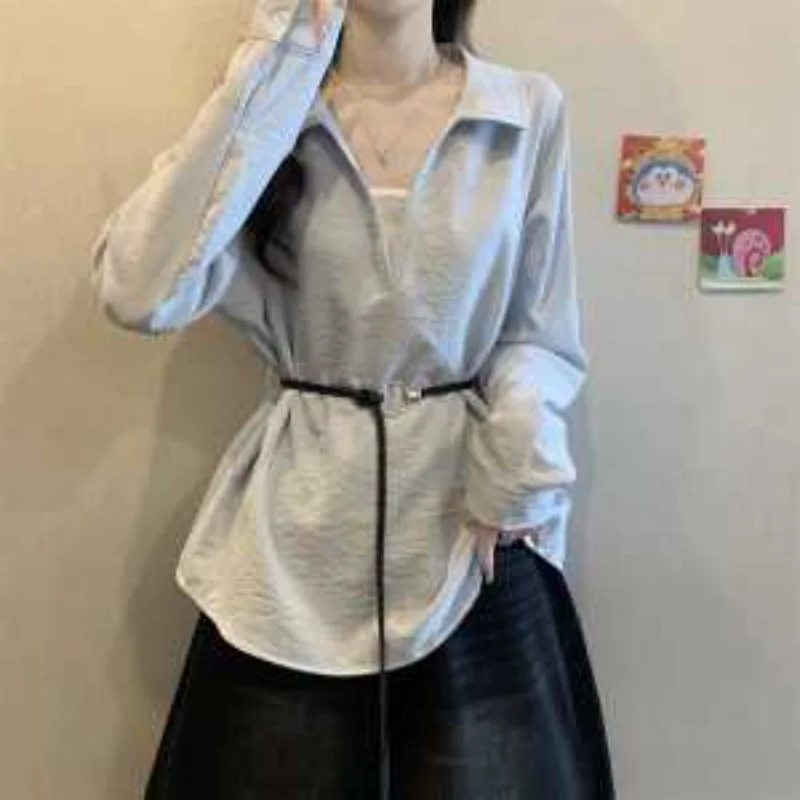 

Women's Two-piece V-neck Shirt Dress Short Sleeve Drawstring Waist Casual Elegant Blouse