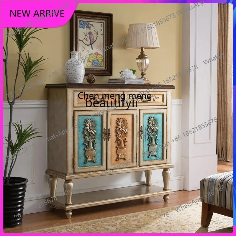 

American style, solid wood hand-painted relief bottle, shoe cabinet, side cabinet, foyer, large-capacity locker. H H