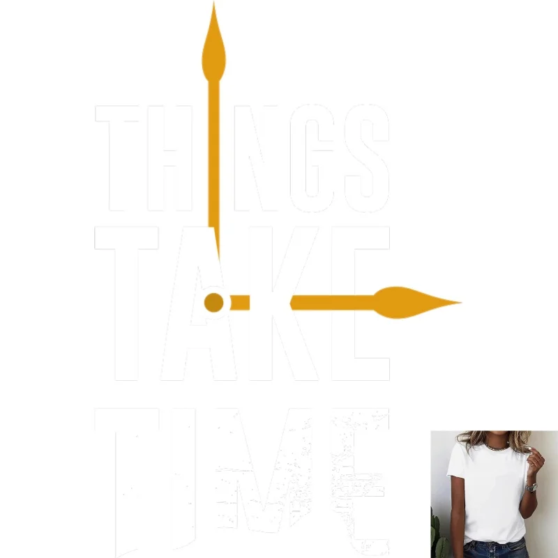 Aufbügel-Patch Minimalistischer Uhr 'Things Take Time' für Kleidung - zdjęcie 1
