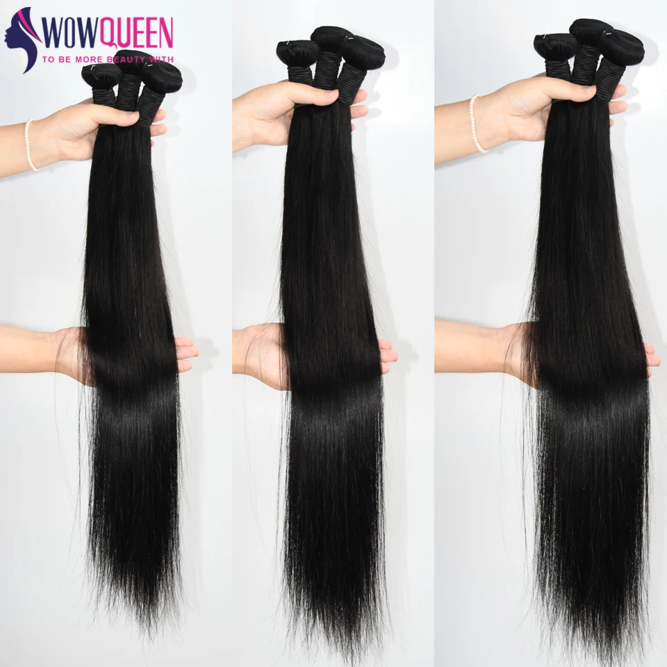 Extensiones de cabello humano liso para mujer, mechones de pelo peruano 100% Remy, de 12 a 32 pulgadas, color negro Natural, 1/3/4 piezas