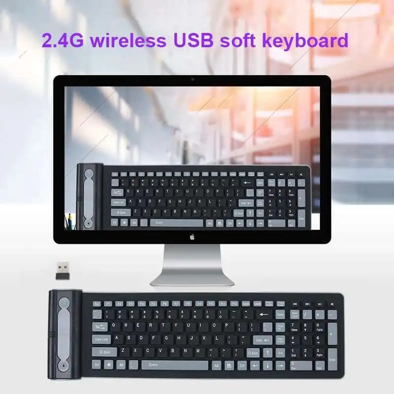 

2.4G Wireless Silicone 107 Key Keyboard, Lightweight, Silent, Waterproof, Can Be Folded Freely, Suitable For Laptops And Tablets