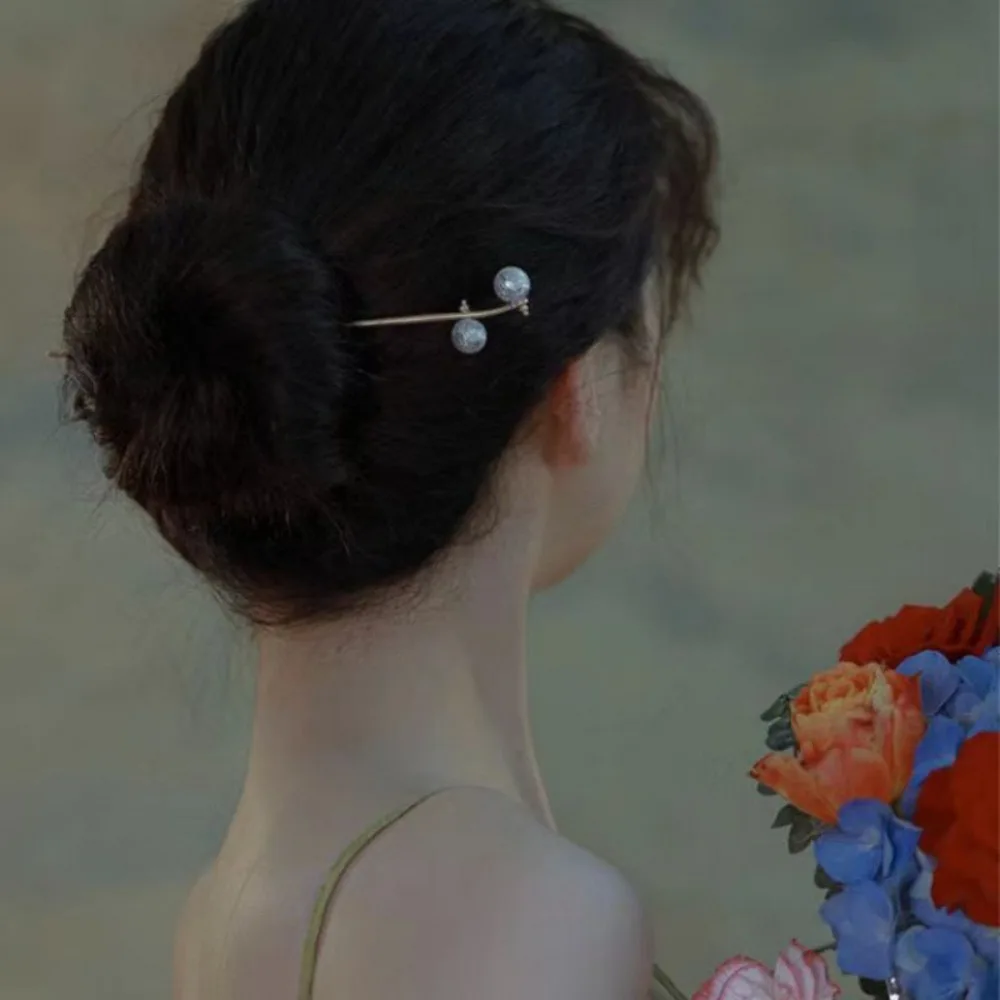 New Gold Foil Pearl Hairpin Modern Simple Metal Hair Stick for Women Girls Bun Maker Daily Wear Hanfu Retro Hair Styling Tool