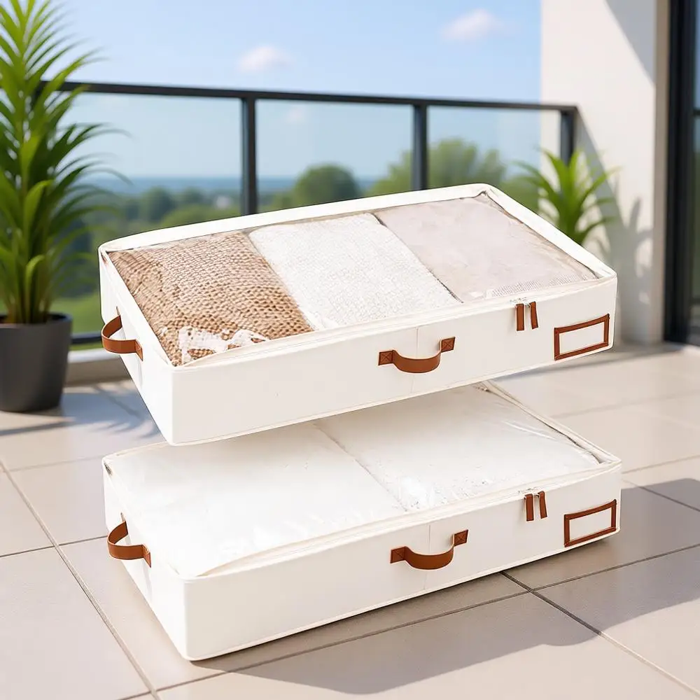

Large Under Bed Storage Containers with Handles and Label Holder, 2 Pack Ultra-thick Fabric Underbed Bins for Closet Organizer,
