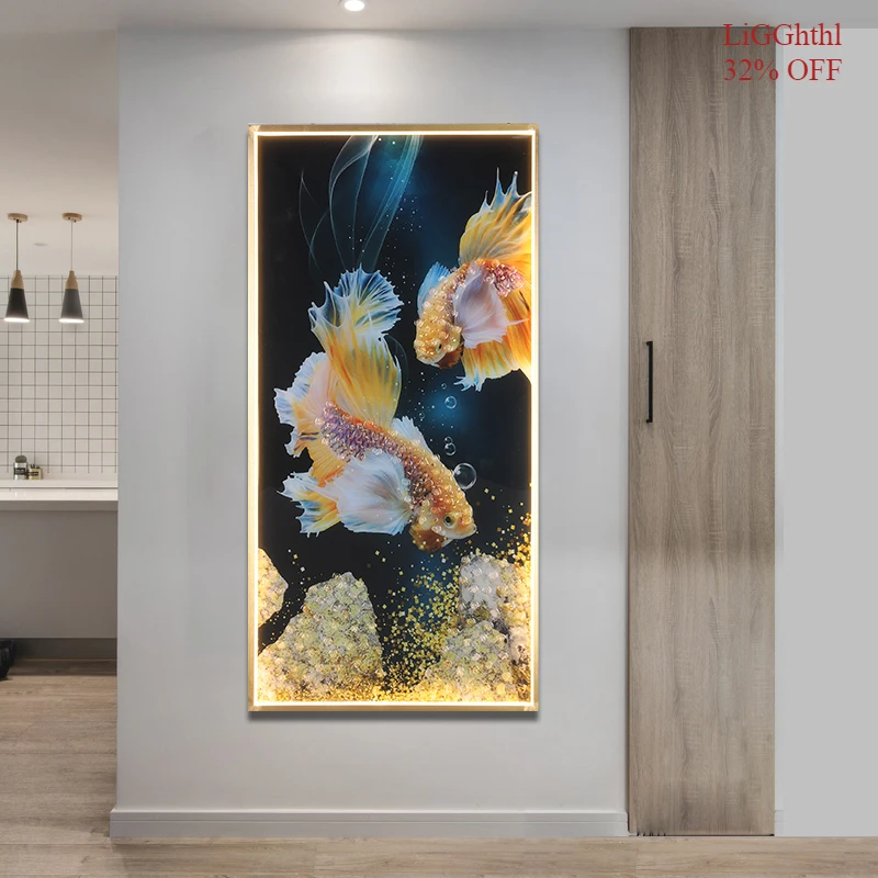 

Wall Lamp Contemporary Creative Gold Fish Figure LED Sconces Rectangle Mural Light Drocation Home Living Room