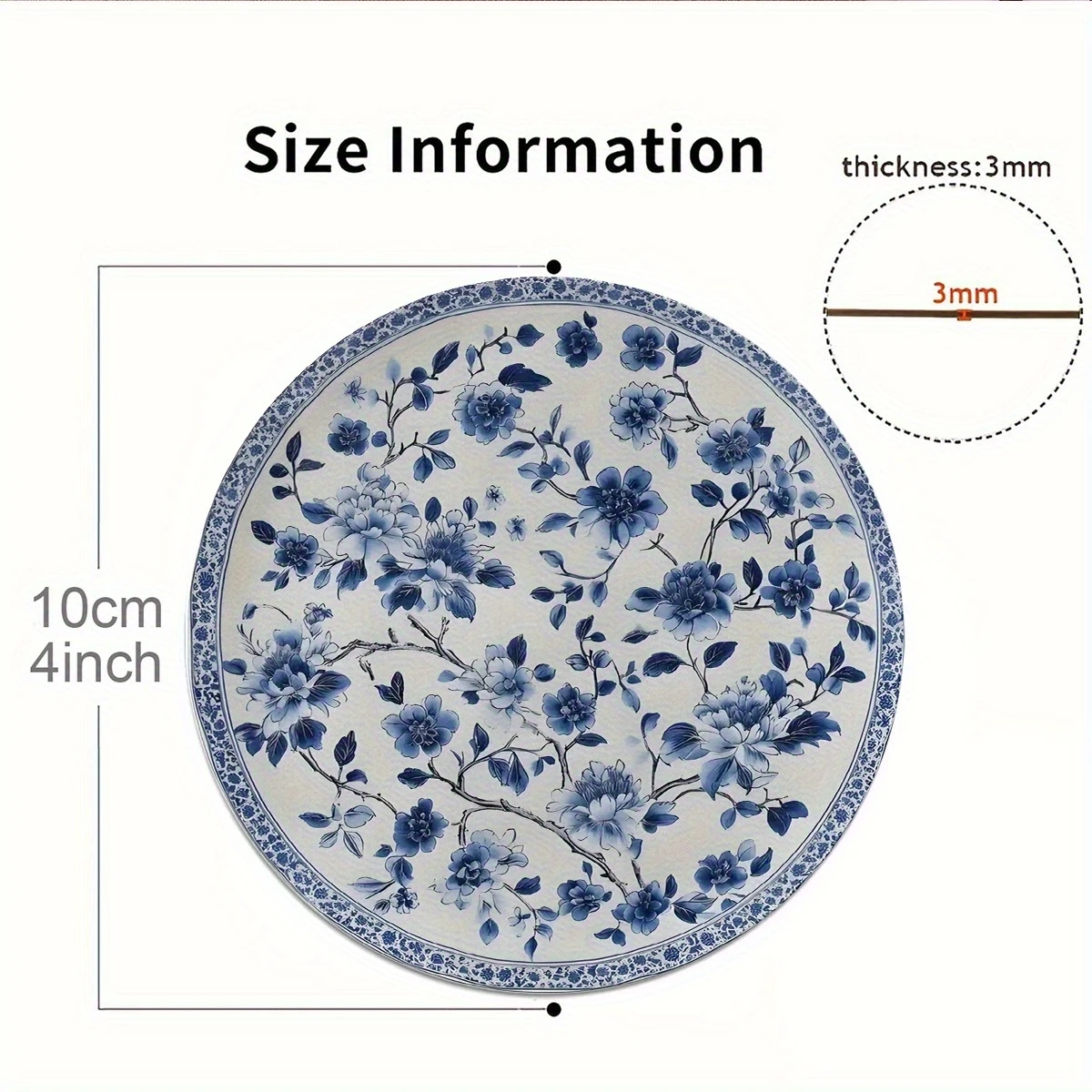 Base para Copos Redonda de Madeira com Padrão de Porcelana Azul Estilo Chinês 2D, Decoração para Casa, Base para Mesa de Centro, Copo de Vidro, Copo d