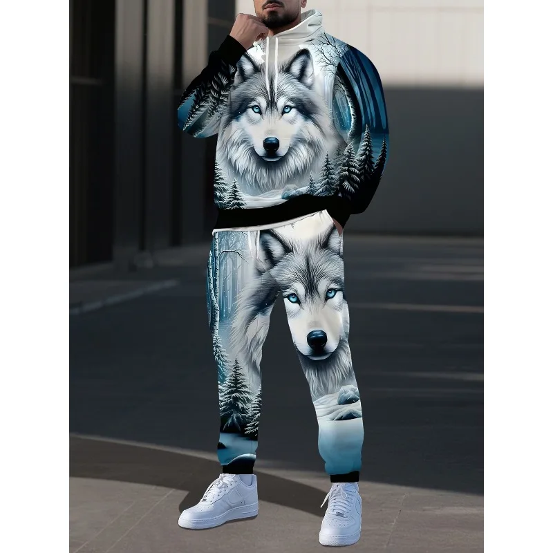 Мужской костюм с капюшоном и цифровым принтом всего тела в виде животных