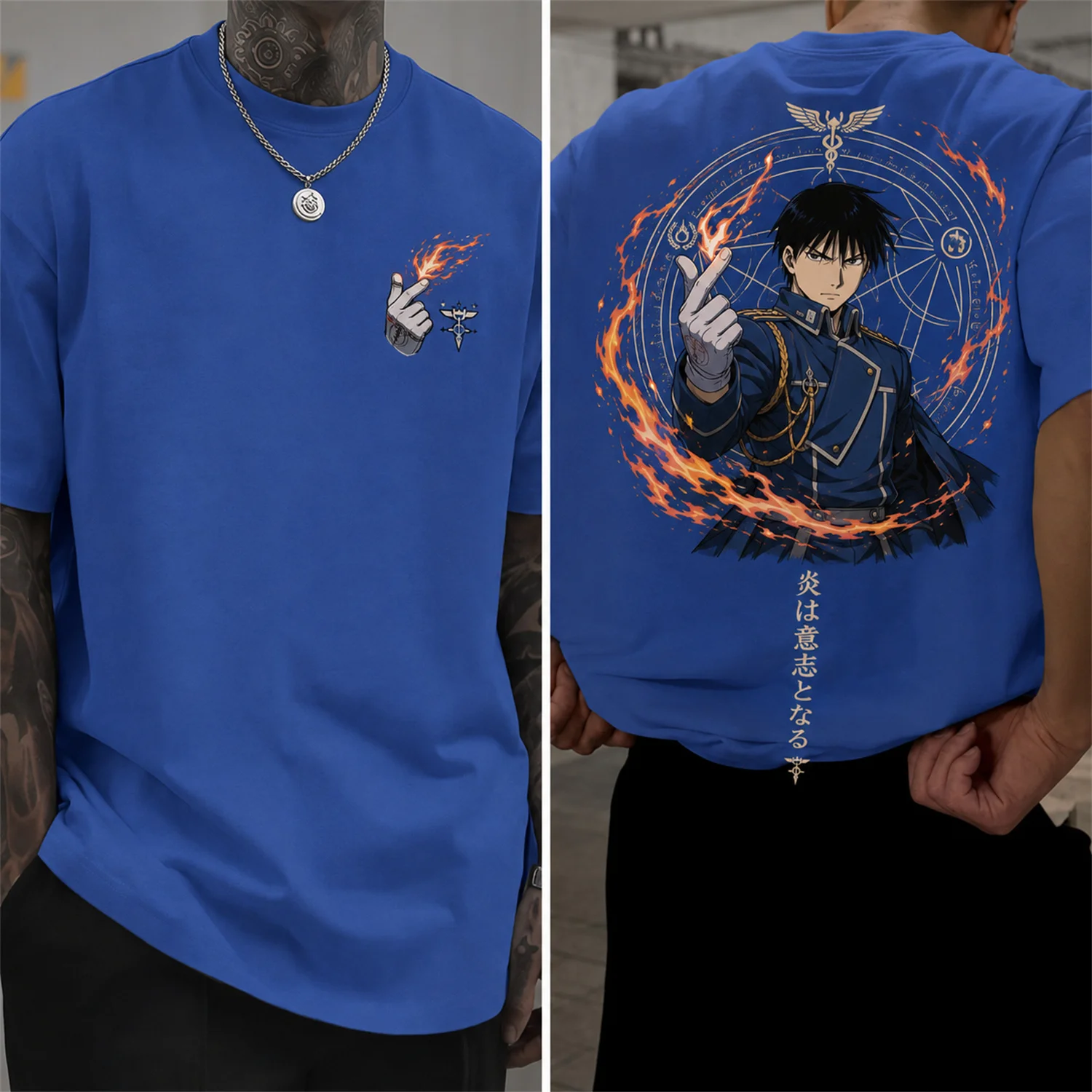 Herren Fullmetal Alchemist Baumwoll-T-Shirt Flamel Symbol Anime Grafik-T-Shirt Kurzarm Gothic Y2K Streetwear Top – Detail 4