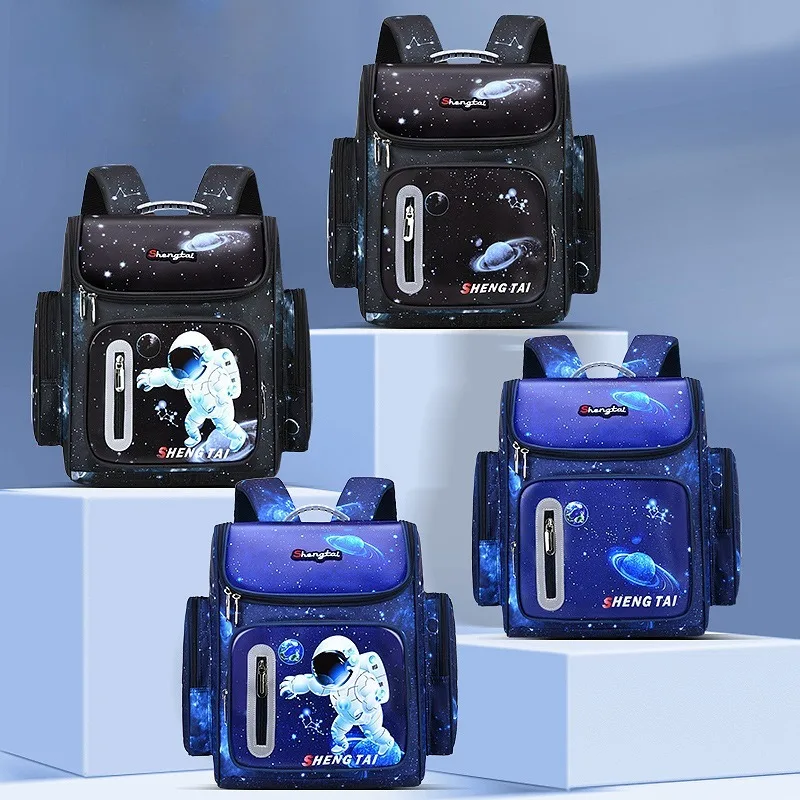 ファッションボーイズバックパック星空宇宙飛行士プリントリュックサック小学校バッグ軽量防水大容量ブックバッグ