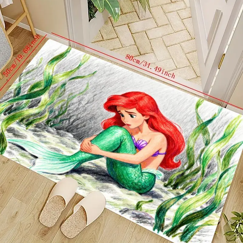 

1PC Disney The Little Mermaid Ariel Area Rug for Living Room Bedroom Bathroom, Cute Cartoon Princess Floor Mat, Non-slip Washabl