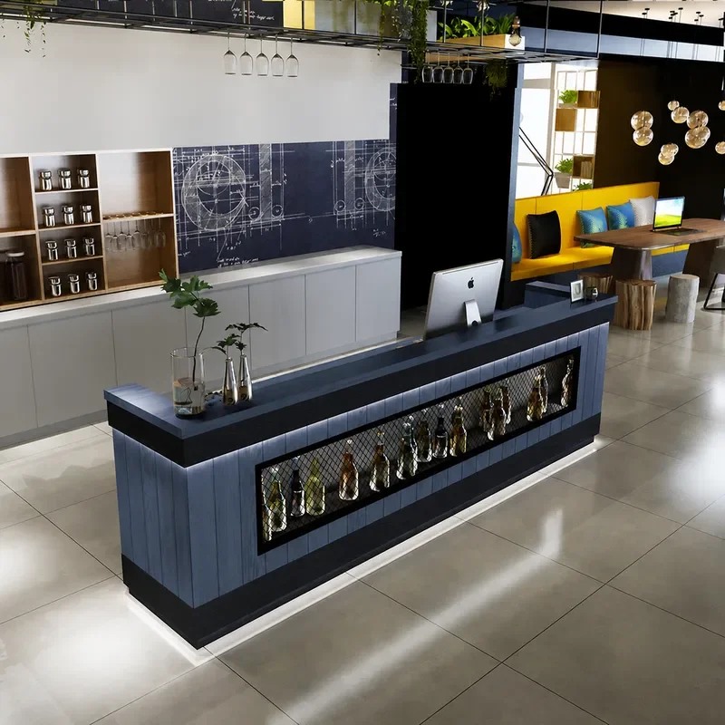 Retro Industrial Style Clear Bar Counter Hotel Front Desk Reception Gym Checkout Corner Unit Modern Transparent Service