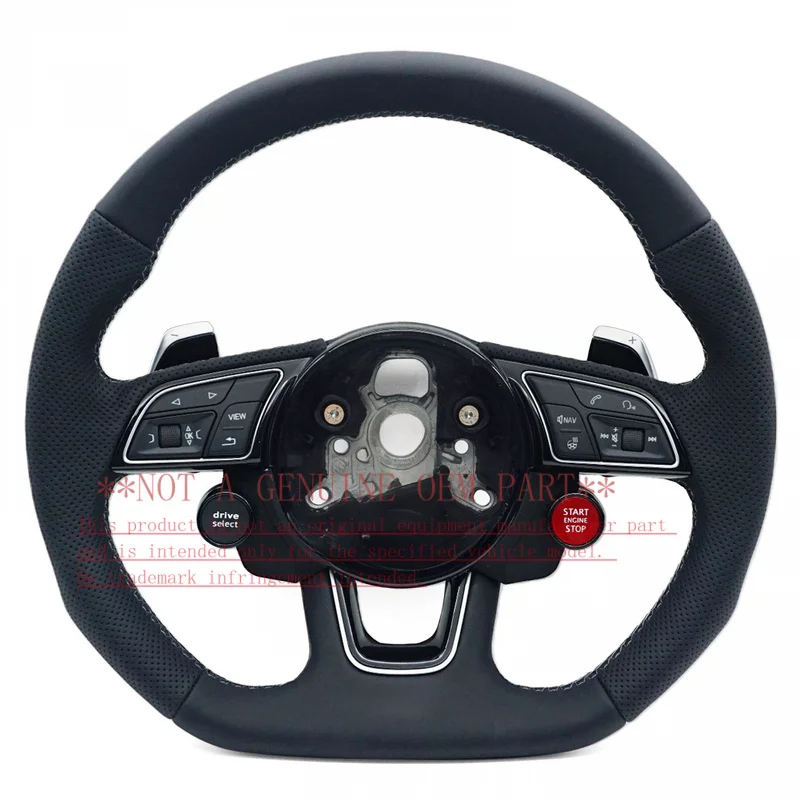 For Audi Steering Wheel Horn Cover A4 B9 A5 S4 S5 S Mark Half Perforated Grey Line R8 Button Paddles Heated Decorative Cover