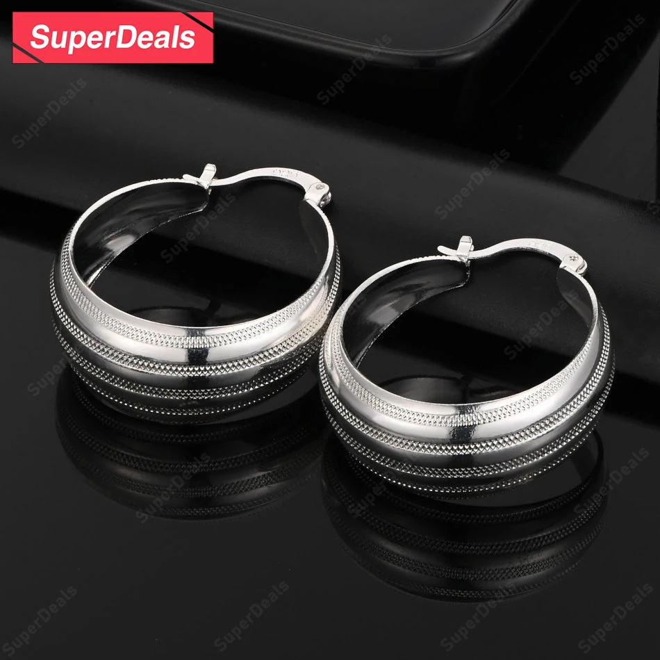 

SuperDeals 25mm 925 Sterling Silver Round Circle Hoop Earrings Women Party Birthday Valentine's Day Gift Charm Fashion Jewelry