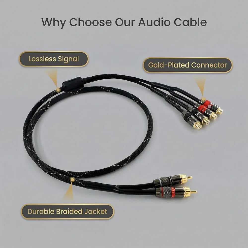 RCA Plug Splitter Stereo Audio Video Cable 2 Male to 4 Female Dual Speaker Y Adapter Connector Extension Cord 1 Input 2 Output
