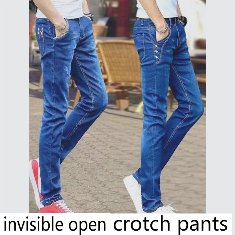 Onzichtbare kruisbroek Lente en herfst elastische jeans Heren Nauwsluitende kleine voeten Blauwe casual broek Heren Dating Mode