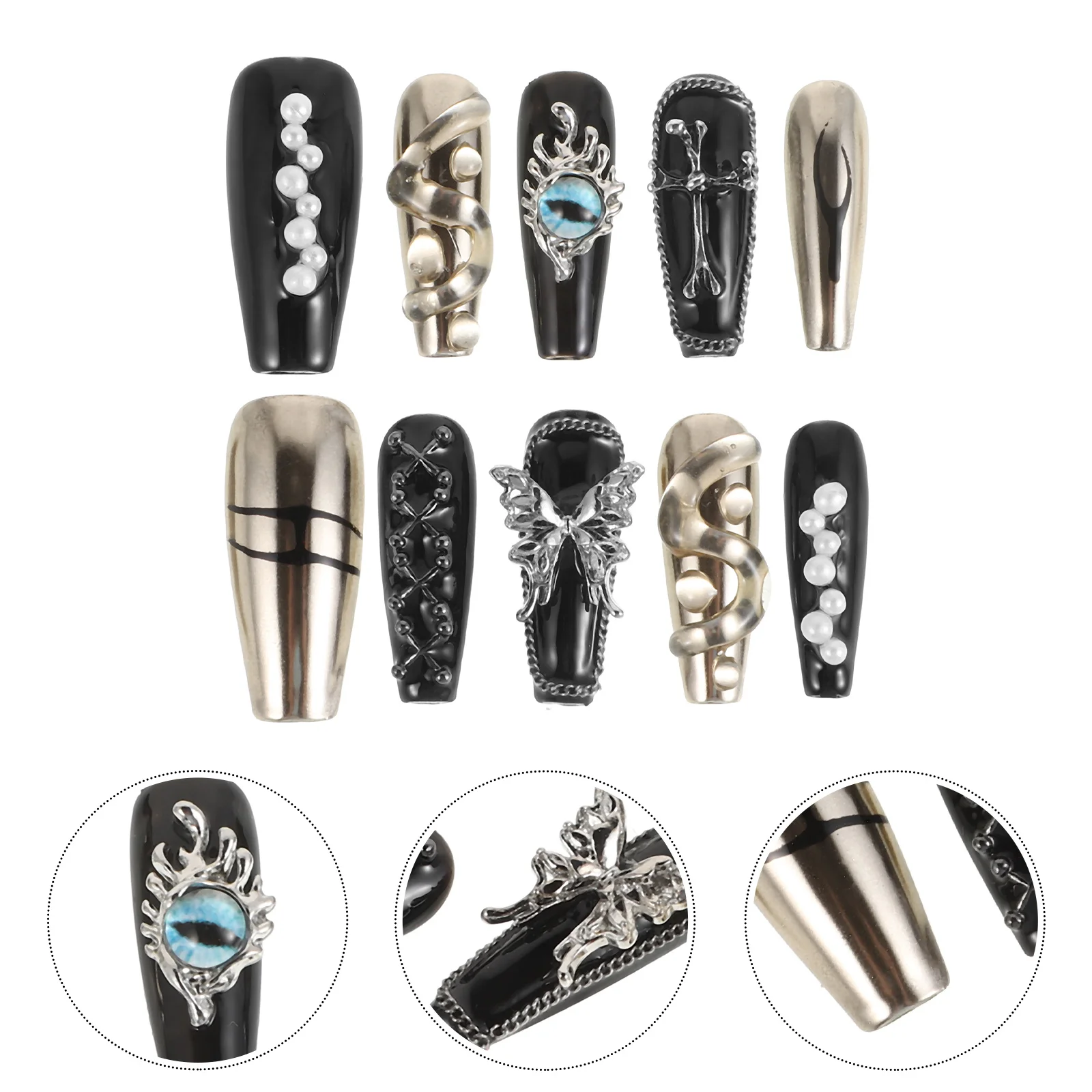 

10 шт., черные накладные ногти, полное покрытие, готический крест, длинные накладные ногти для вечеринки в честь Хэллоуина, маникюр, пресс