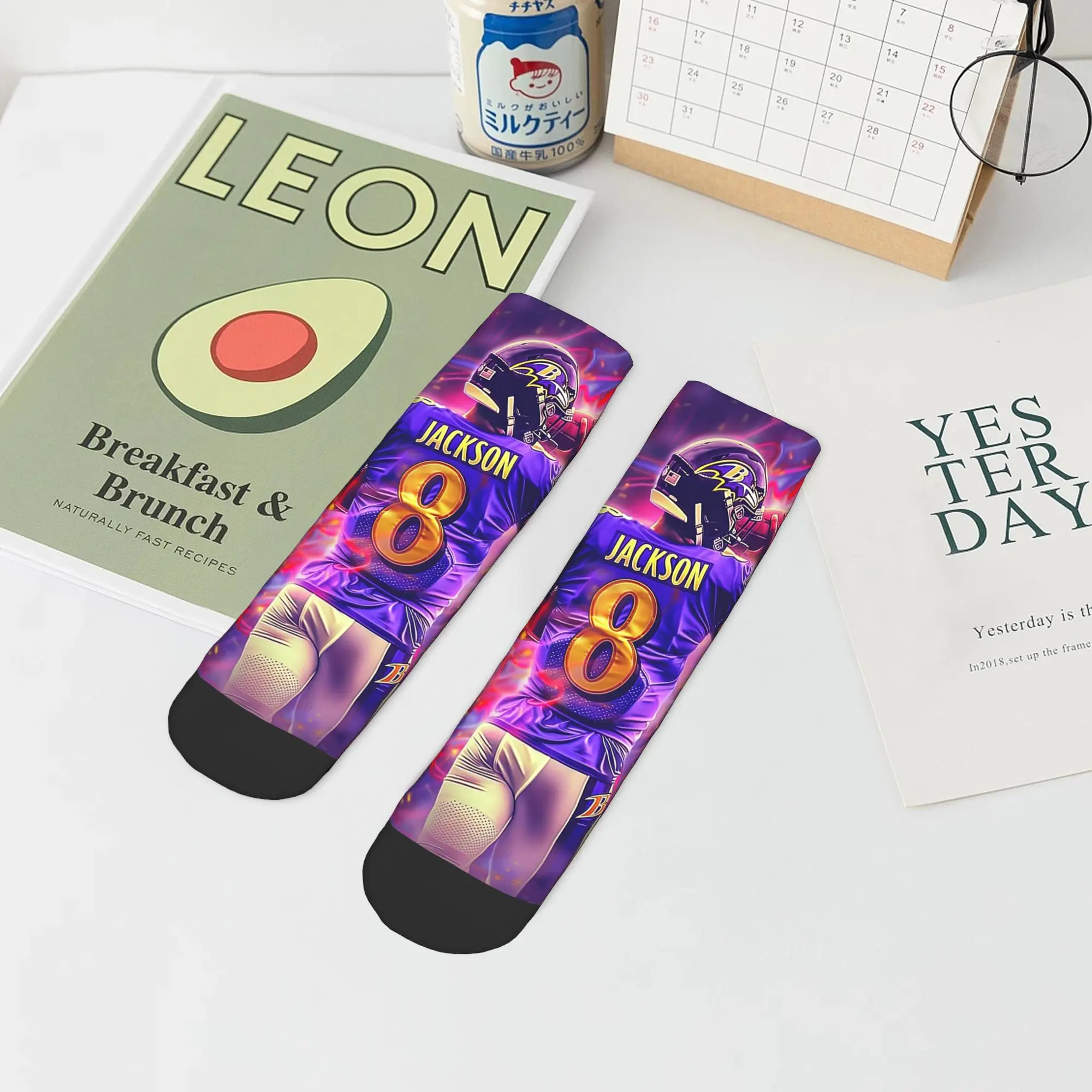 

Lamar Jackson Socks Harajuku Sweat Absorbing Stockings All Season Socks Accessories for Man Woman Christmas Gifts
