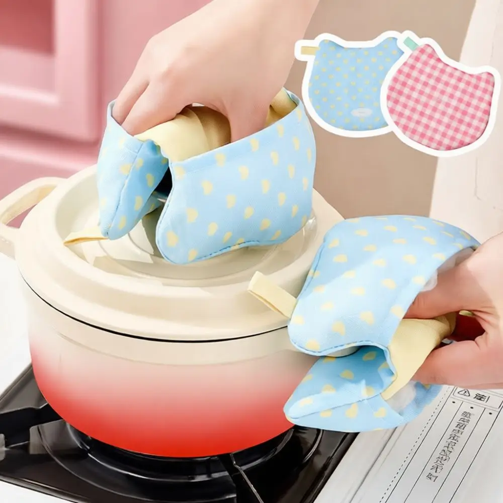 Heat Resistant Cat Glove Kitchen Oven Mitt For Baking Microwave Durable Canvas Protective Pad Non Slip Grip