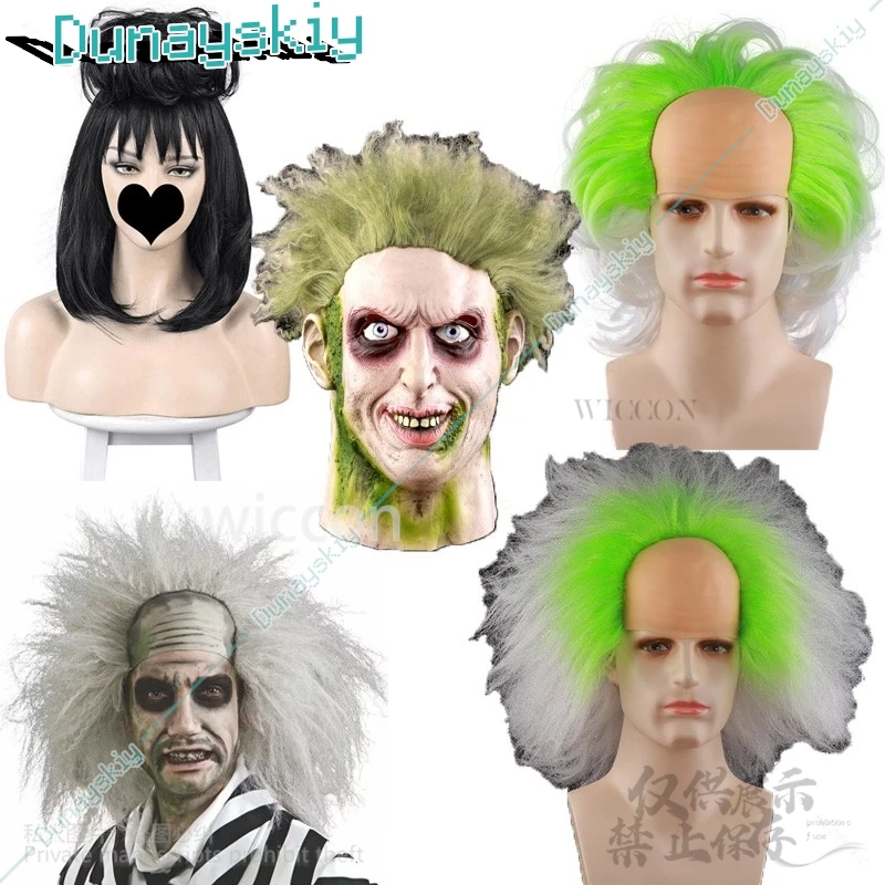 Beetlee Bride Lydia Deetz Cosplay Wig Novelty Underworld Mage Half Bald Old Man Clown Wig For Halloween Gothic Outfits Party Cos