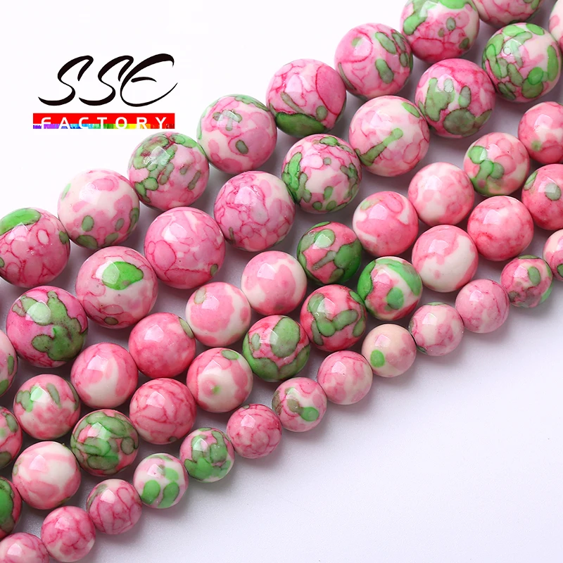 Pink Rose Rain Flower Jasper Beads Natural Stone Round Beads 4 6 8 10 12mm For Jewelry Making DIY Charms Bracelets Necklaces 15