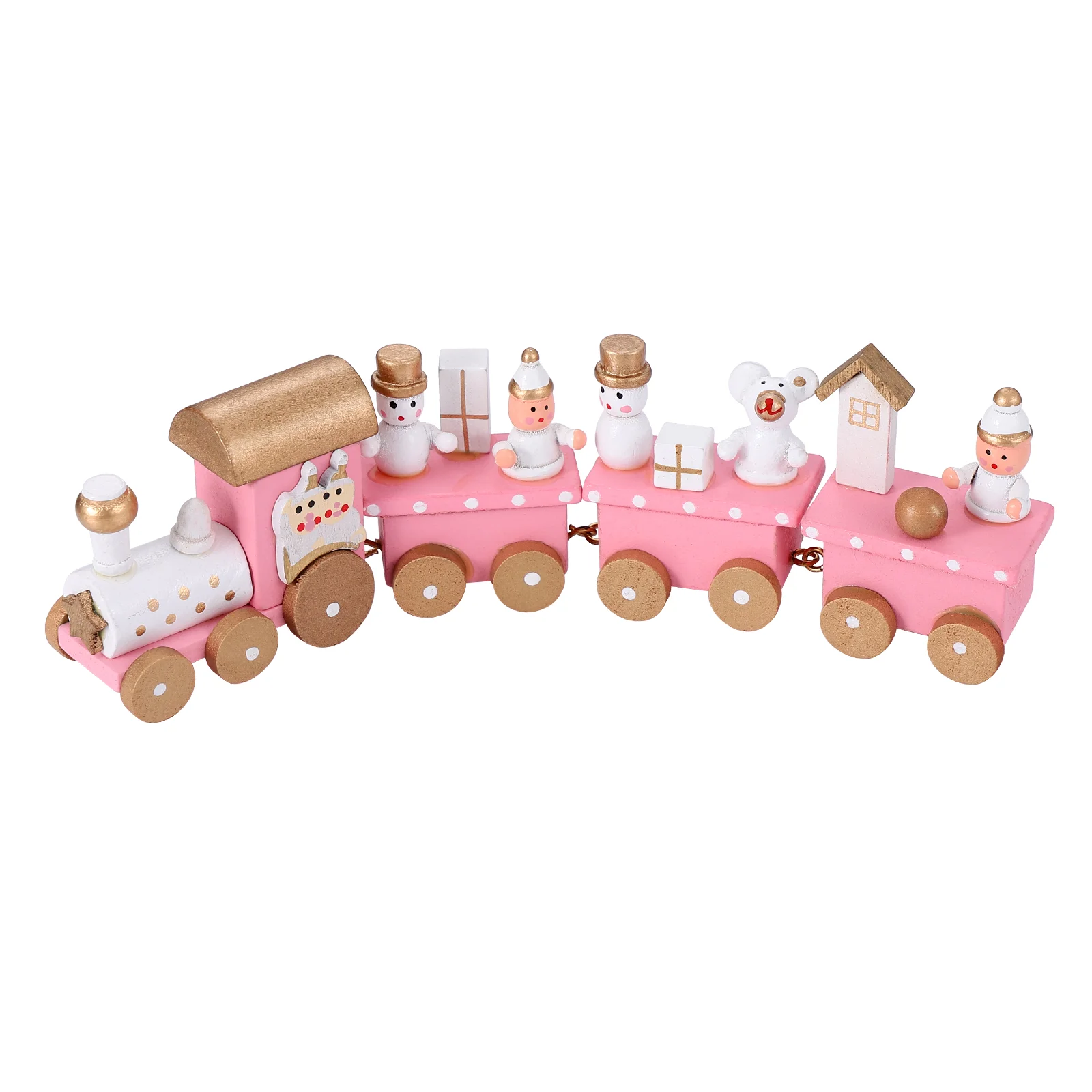 Wooden Train Four Section Kids Playing 4 Xmas Desktop Small Toy Mini Christmas for Toys