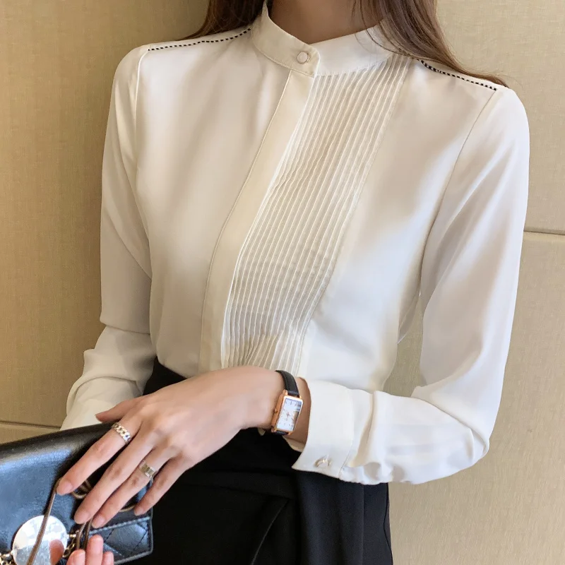 Long Sleeve Chiffon Blouse Shirt Tops Blouse Women Blusas Mujer De Moda 2024 Stand Collar Office Blouse Women Blouses Blusa E225