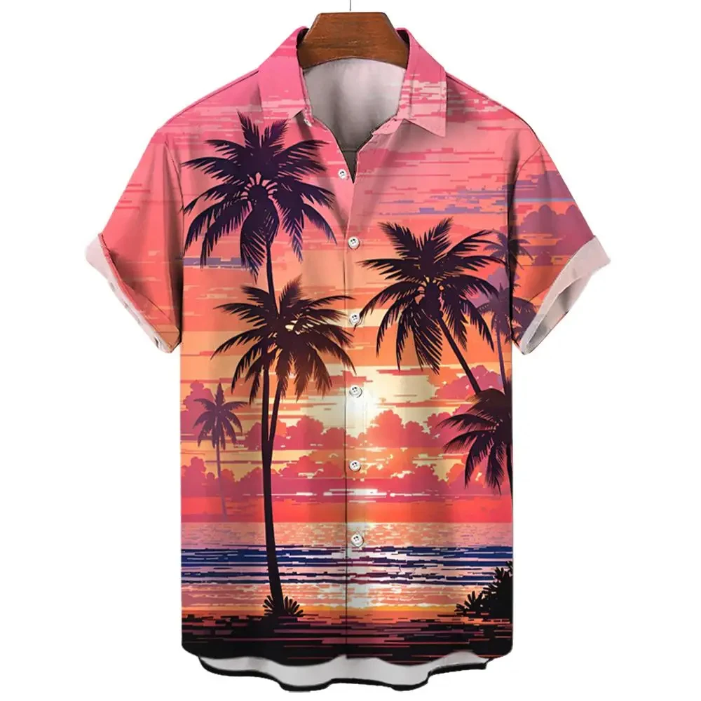 Hawaiian Shirts For Men Loose Fit Tops For Beach Party Men Casual Wear Palm Island View Print Summer Comfortable Wear For Men