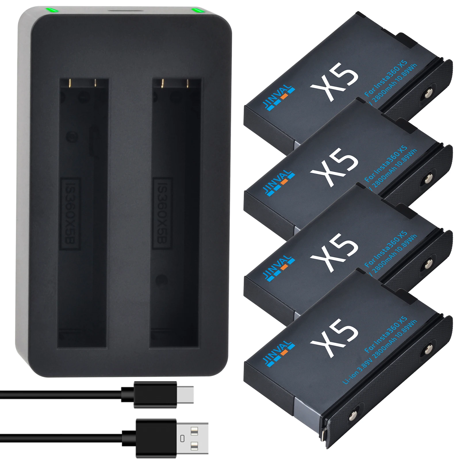 Li-Ionen-Akku für Insta360 X5 Action-Kamera, mit Schnell-USB-C-Ladegerät und Doppelladefunktion