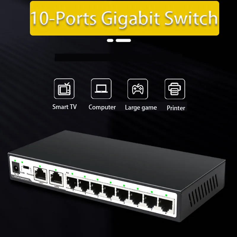 

10-портовый гигабитный коммутатор для игр, хаб RJ45, сетевой коммутатор Ethernet, VLAN RJ-45 LAN адаптер, Интернет-разветвитель, коробка 10/100 Мбит/с