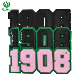 Number 1908 Sequined Iron on Patch, Pink and Green, AKA delta Sigma Theta sorority Gifts, Alpha Kappa Alpha Embroidery for DIY