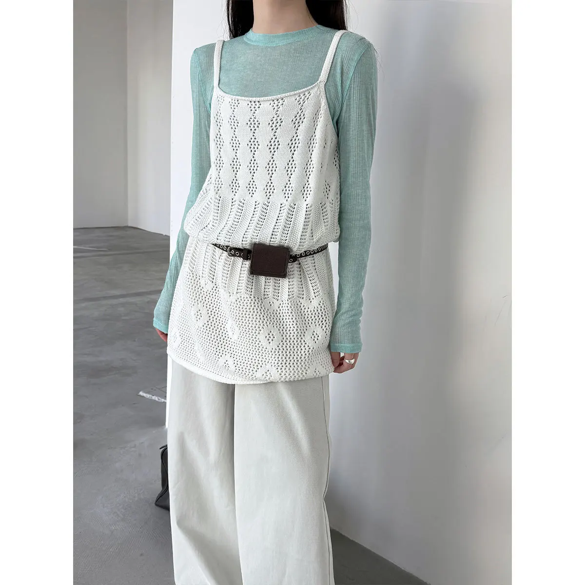 

Women Knitted Dresses Solid Dress A Line Cut Out Camisole Round Neck Sleeveless Mini Length Loose Fit Casual Office 2026 Spring