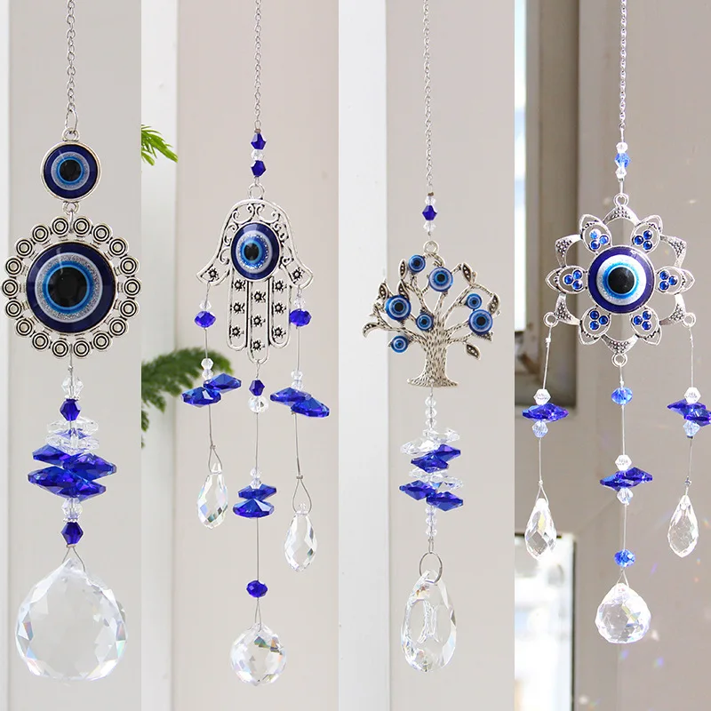 1Pc Evil Eye Moon Tree of Life Crystal Suncatcher Pendant for Home Indoor DIY Wind Chime Hanging Window Decoration Pendant