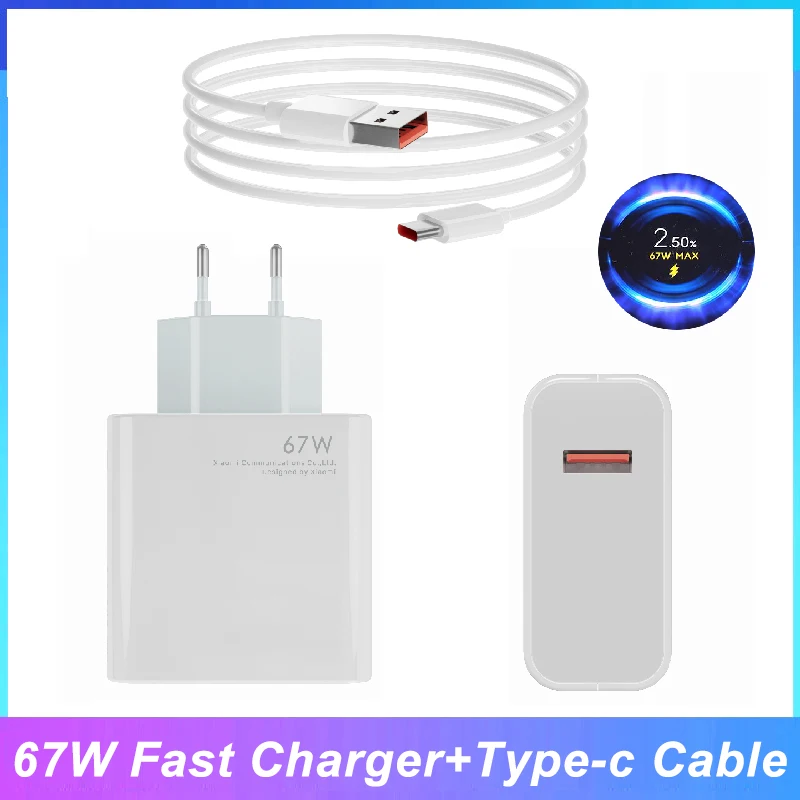 EU 67W Fast Charger for Xiaomi Poco X3 GT F3 GT Poco X4 Pro 5G & Mi Mix Fold Mi 11 11pro 11 Ultra 12 12X