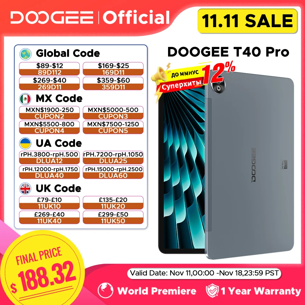 Global Versie DOOGEE T40 Pro 2 in 1 Tablet PC Android 14 12 "IPS 2.4K 20GB (8+12) 512GB Helio G99